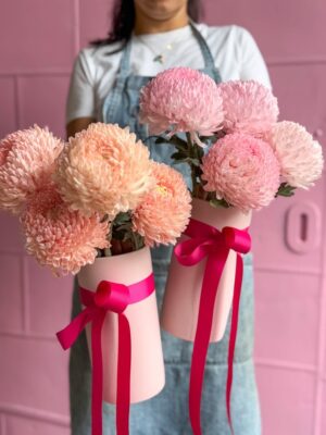 Disbuds in a Pastel Pink Round Vase for delivery