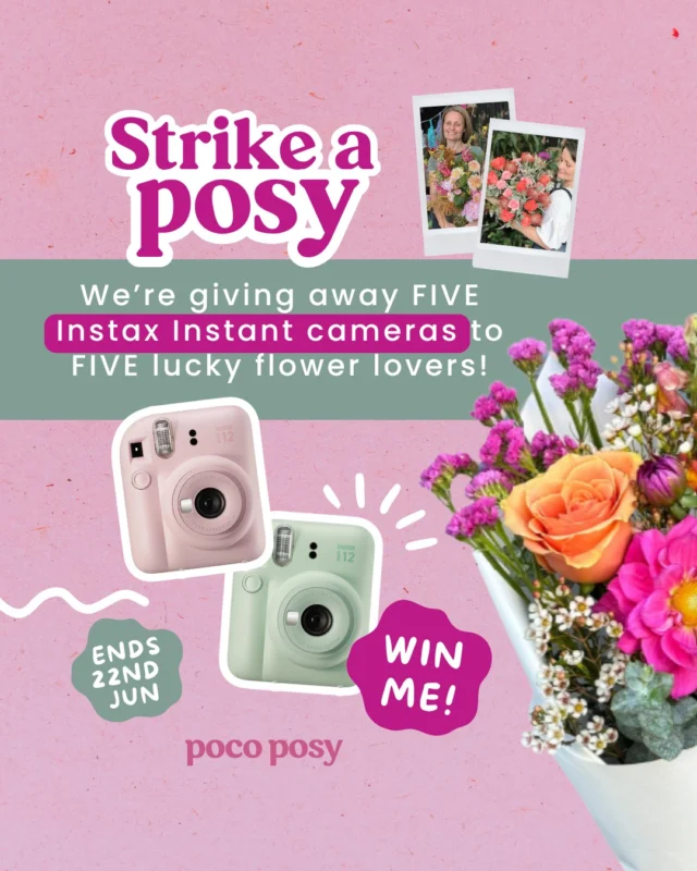 Sunday is National Selfie Day, and we’re giving away FIVE Instax Instant Camera to FIVE lucky flower lovers!

To enter:
💐 Snap a selfie with your Poco Posy
📱 Tag us on Instagram @pocoposy

That’s it! Winners announced 23 June 2025.

Open to Australian residents only and not endorsed, sponsored, administered or associated with Instagram. Promotion runs 16/06/25- 22/06/25. One camera per winner. Total prize value $595. Five winners chosen at random on 23/06/25 and announced on our Instagram page @pocyposy